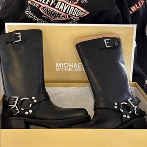Michael Kors Black Leather Buckle Boots